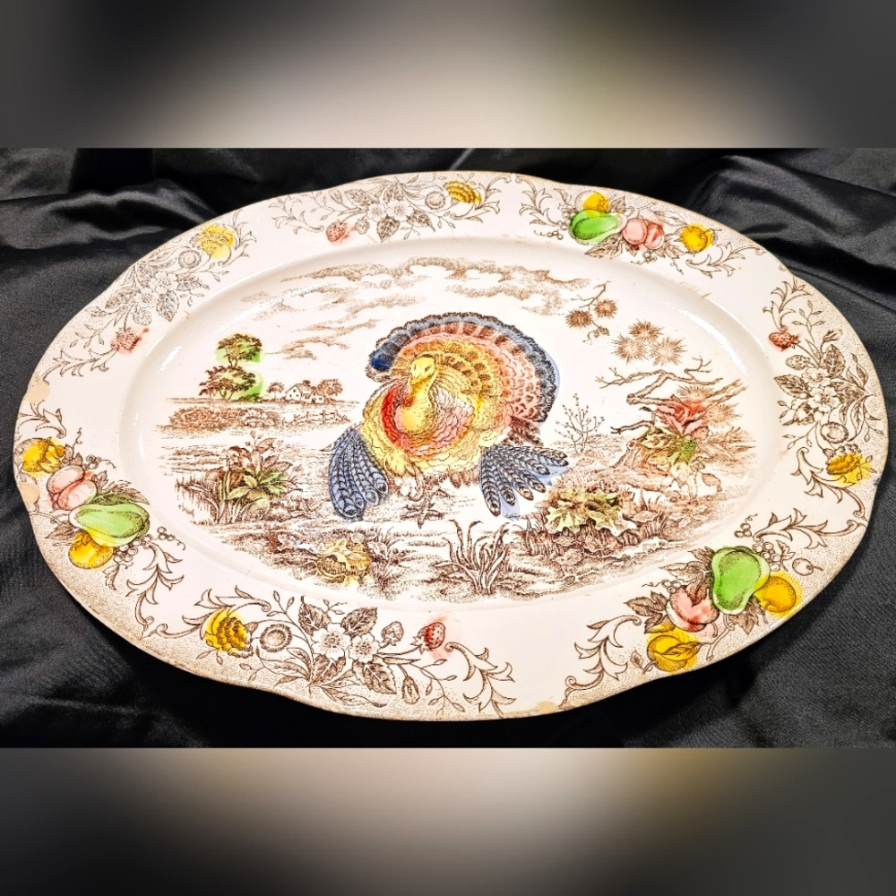 18" Oval Serving Platter by Japan - Vintage - Granny Core Transfer Wear